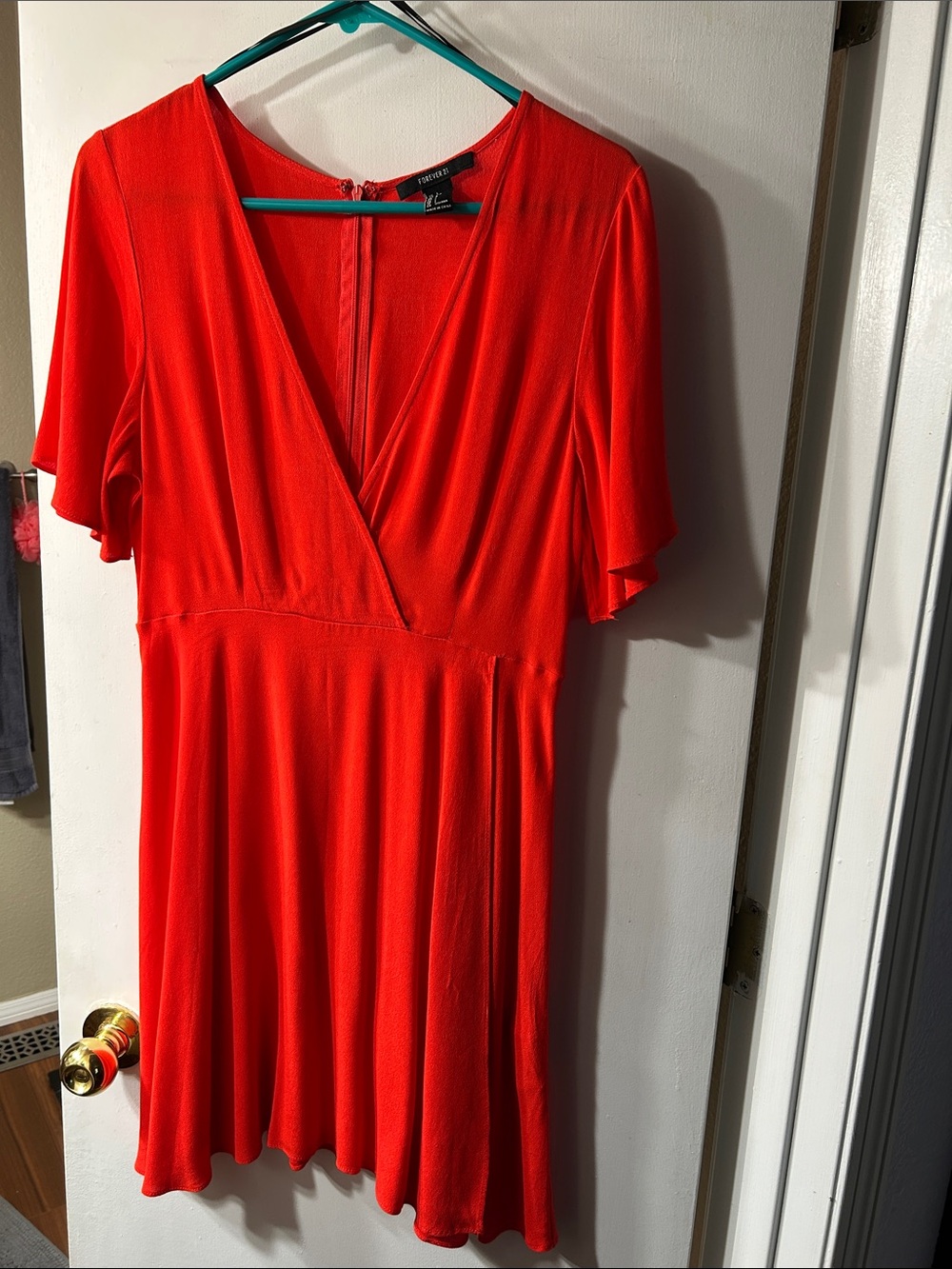 Forever 21 Red V-Neck Flutter Sleeve Mini Dress